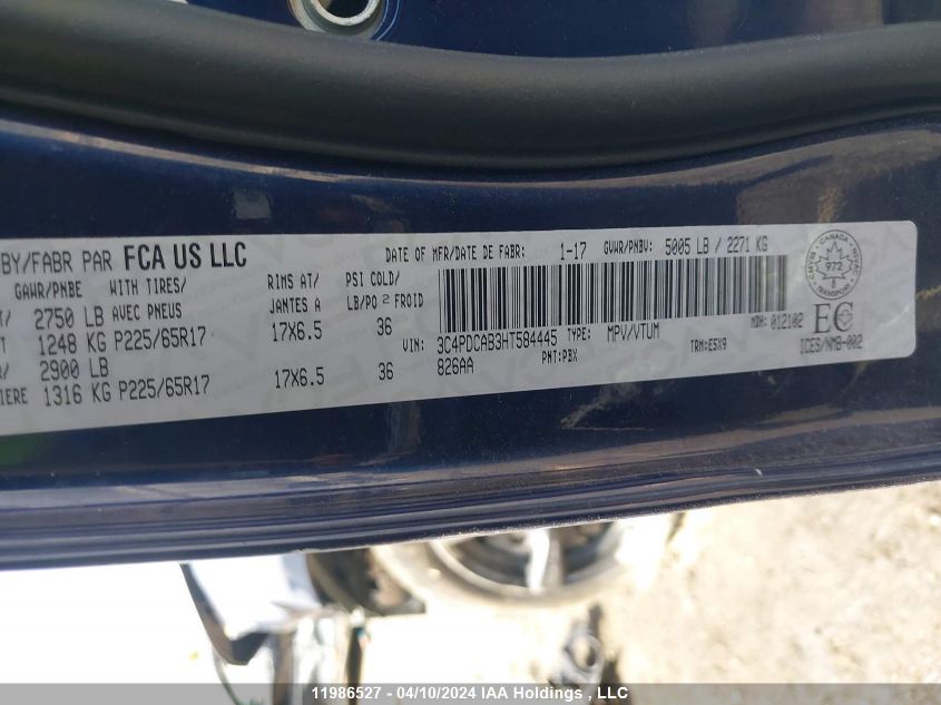 2017 Dodge Journey Se VIN: 3C4PDCAB3HT584445 Lot: 11986527