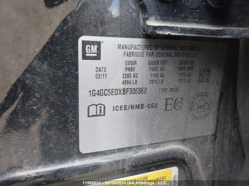 2011 Buick Lacrosse VIN: 1G4GC5EDXBF306360 Lot: 11986657
