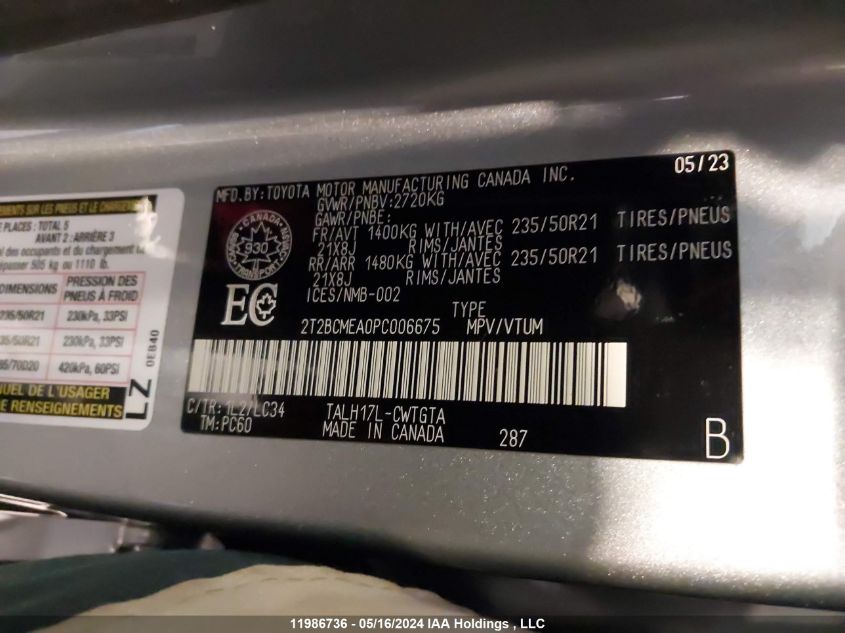 2023 Lexus Rx 500H VIN: 2T2BCMEA0PC006675 Lot: 11986736