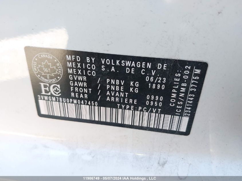 2023 Volkswagen Jetta VIN: 3VWGM7BU0PM047450 Lot: 11986749