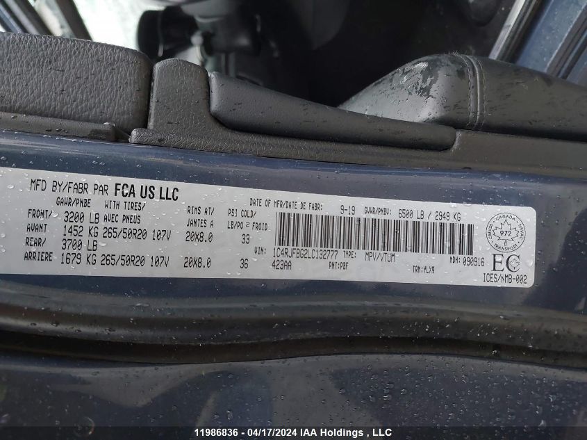 2020 Jeep Grand Cherokee Limited VIN: 1C4RJFBG2LC132777 Lot: 11986836