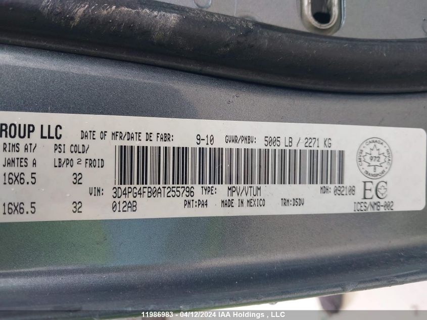 2010 Dodge Journey Se VIN: 3D4PG4FB0AT255796 Lot: 11986983