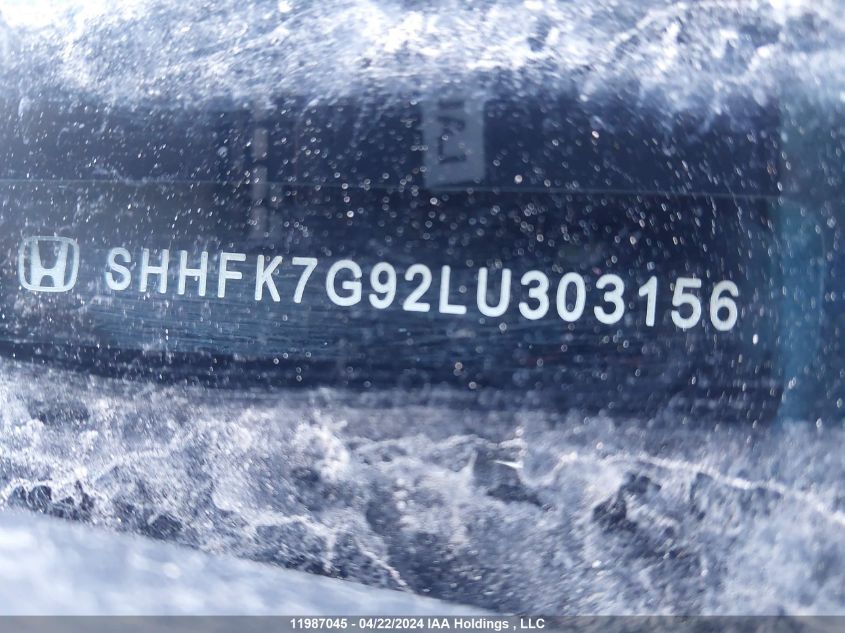 2020 Honda Civic Sport Touring VIN: SHHFK7G92LU303156 Lot: 11987045