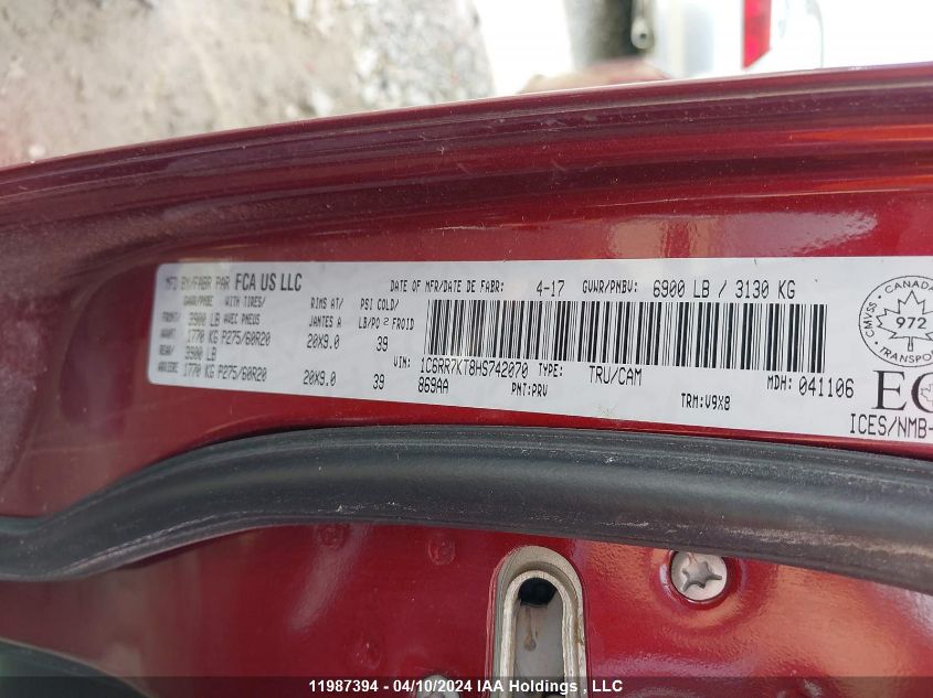 2017 Ram 1500 St VIN: 1C6RR7KT8HS742070 Lot: 11987394