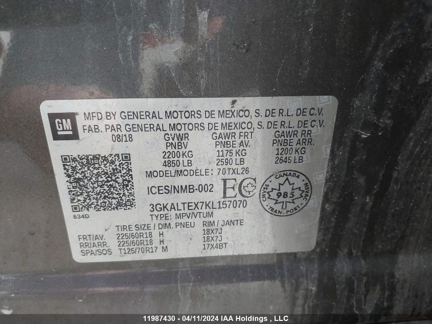 2019 GMC Terrain VIN: 3GKALTEX7KL157070 Lot: 11987430