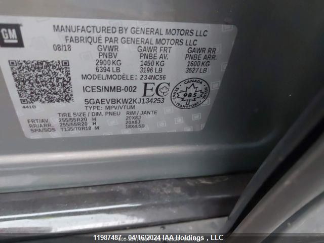 2019 Buick Enclave VIN: 5GAEVBKW2KJ134253 Lot: 11987487