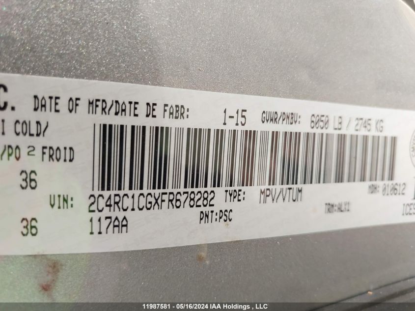 2015 Chrysler Town & Country VIN: 2C4RC1CGXFR678282 Lot: 11987581