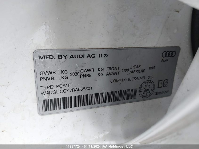 2024 Audi A3 Premium VIN: WAUGUCGY7RA065321 Lot: 11987724