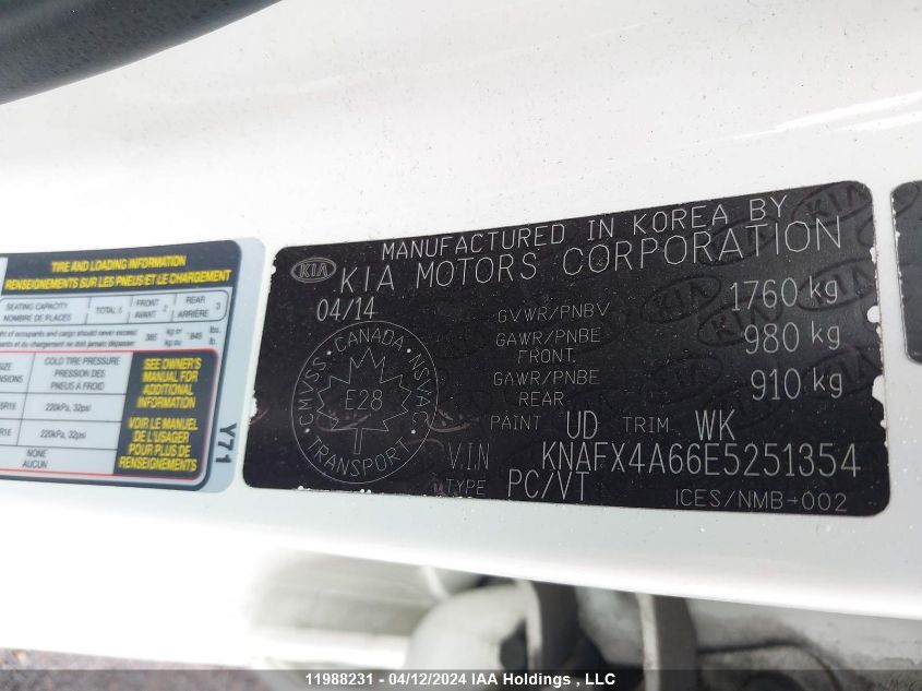 2014 Kia Forte VIN: KNAFX4A66E5251354 Lot: 11988231