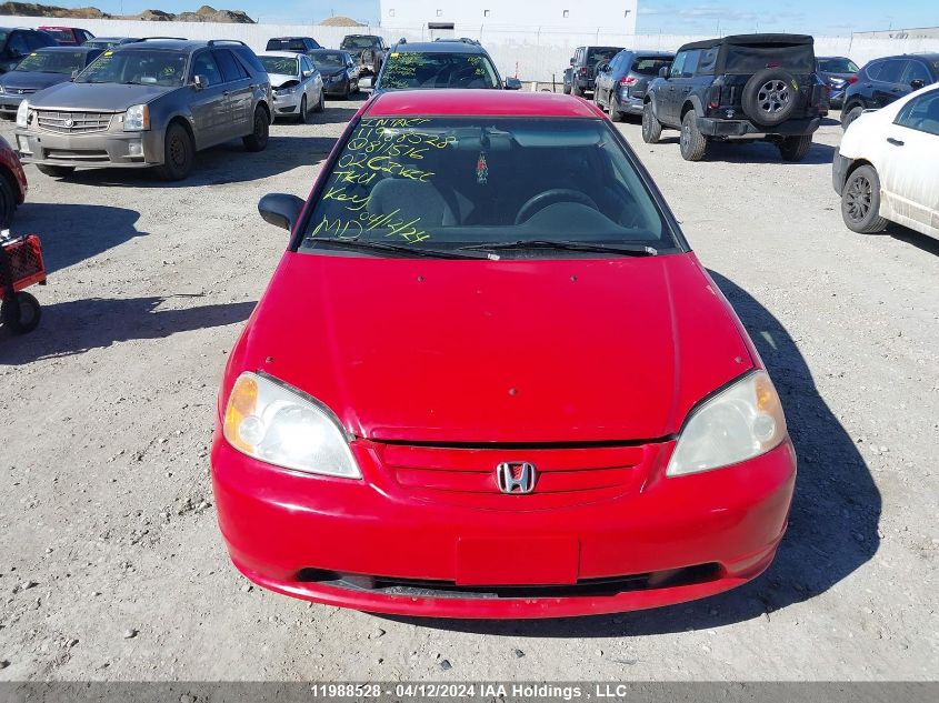 2002 Honda Civic Lx VIN: 1HGEM21582L811516 Lot: 78734933