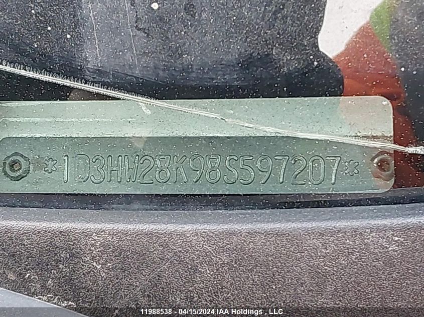 2008 Dodge Dakota Quad/St VIN: 1D3HW28K98S597207 Lot: 11988538