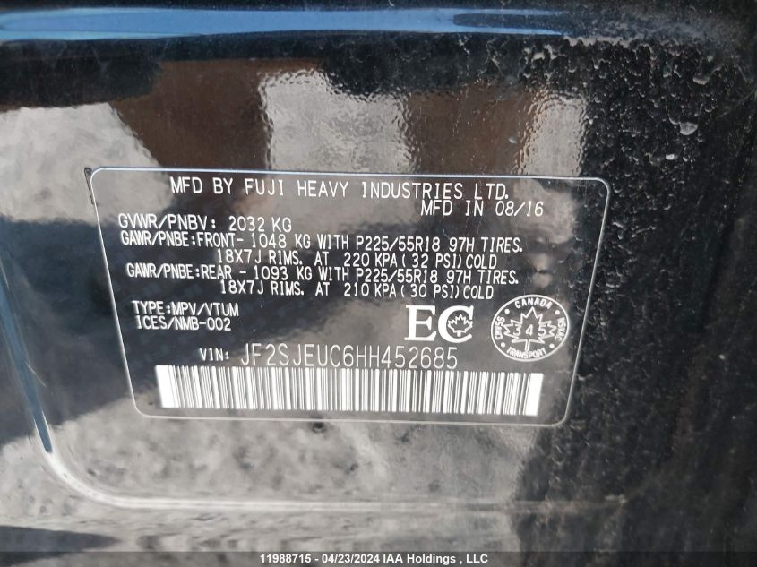 2017 Subaru Forester VIN: JF2SJEUC6HH452685 Lot: 11988715