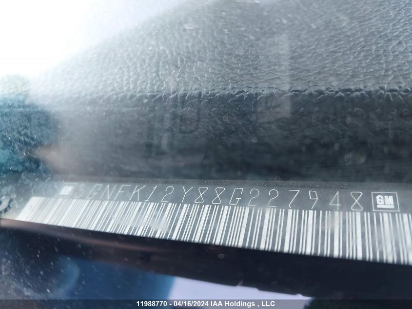 2008 Chevrolet Avalanche VIN: 3GNFK12Y88G227948 Lot: 11988770