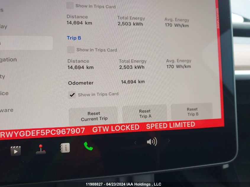 2023 Tesla Model Y VIN: LRWYGDEF5PC967907 Lot: 11988827