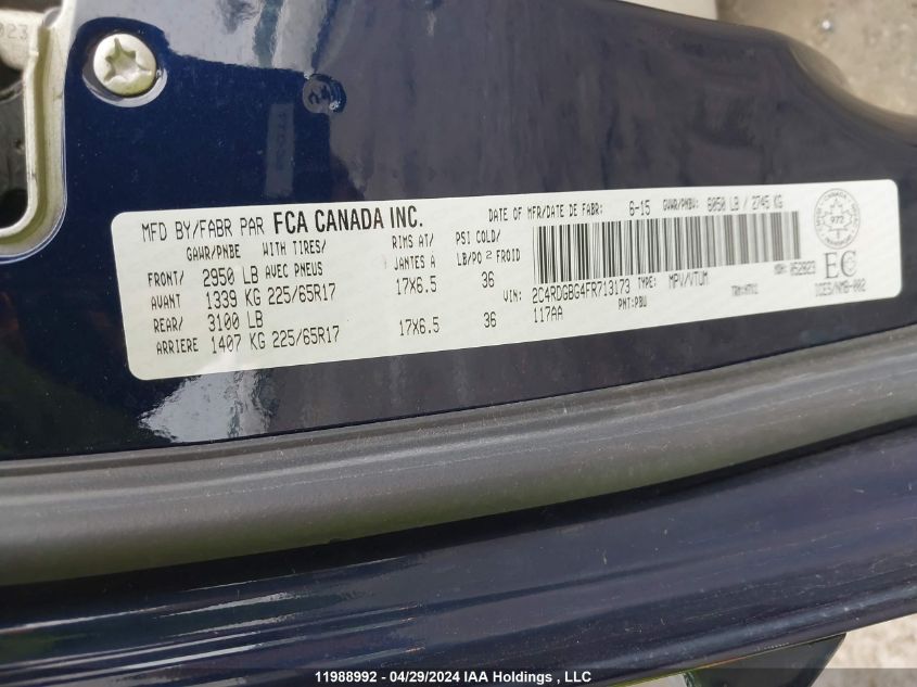 2015 Dodge Grand Caravan Se VIN: 2C4RDGBG4FR713173 Lot: 11988992