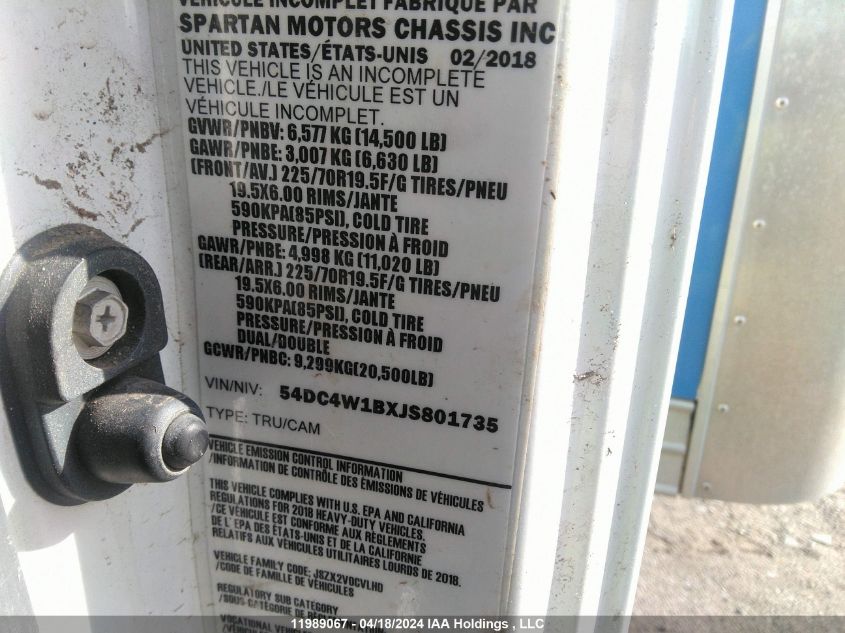 2018 Isuzu Npr VIN: 54DC4W1BXJS801735 Lot: 11989067