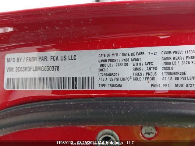 2021 Ram 3500 Longhorn VIN: 3C63R3FL0MG650378 Lot: 11989118