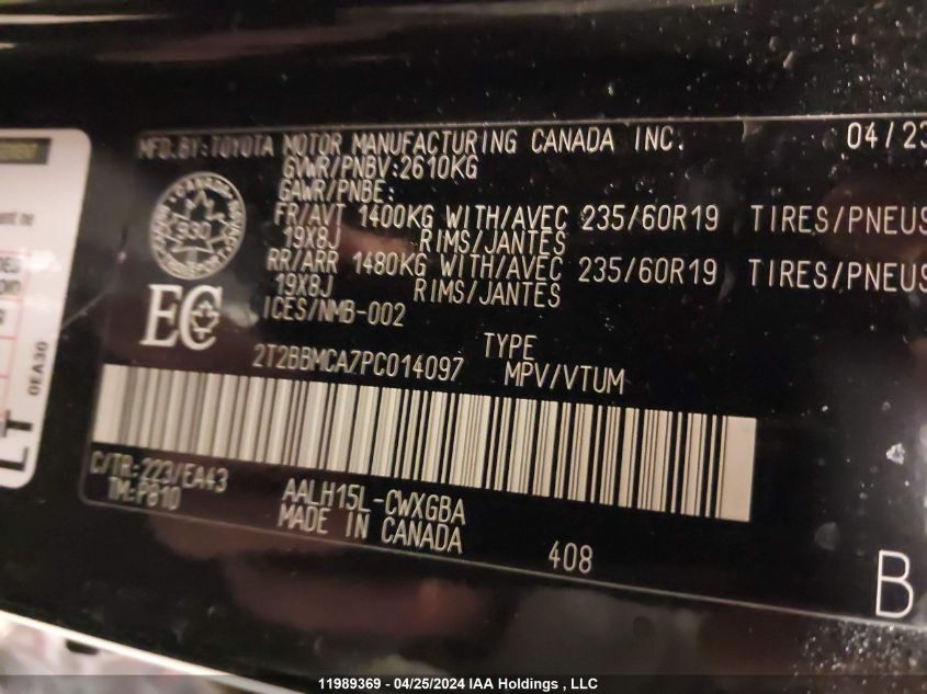 2023 Lexus Rx 350H VIN: 2T2BBMCA7PC014097 Lot: 11989369