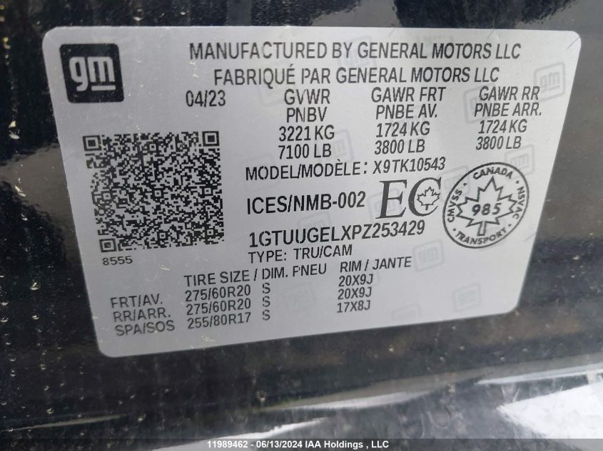 2023 GMC Sierra 1500 VIN: 1GTUUGELXPZ253429 Lot: 11989462