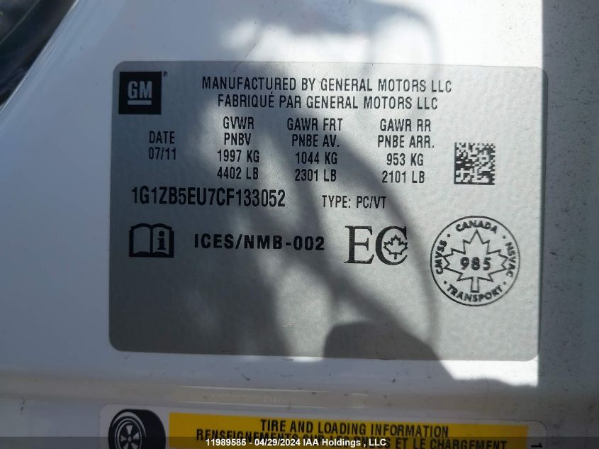 2012 Chevrolet Malibu VIN: 1G1ZB5EU7CF133052 Lot: 11989585
