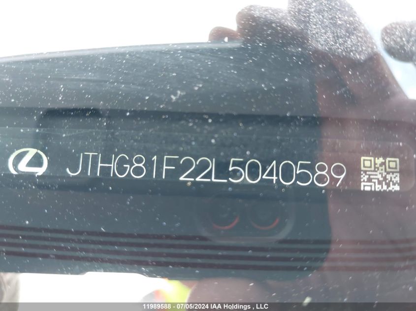 2020 Lexus Is 300 F-Sport VIN: JTHG81F22L5040589 Lot: 11989588