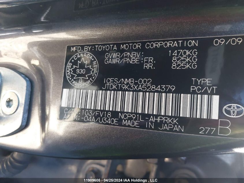 2010 Toyota Yaris Le/Rs VIN: JTDKT9K3XA5284379 Lot: 11989605