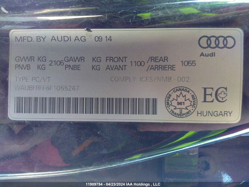 2015 Audi A3 Premium VIN: WAUBFRFF6F1055267 Lot: 11989754