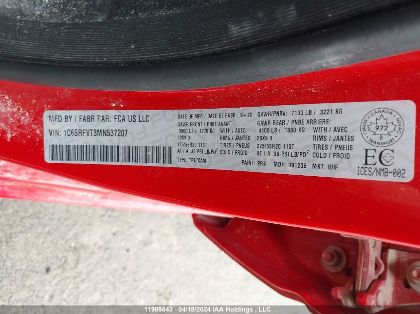 2021 Ram 1500 Sport VIN: 1C6SRFVT3MN537207 Lot: 11989843