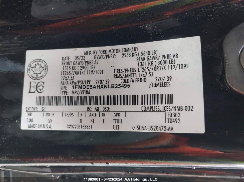 2022 Ford Bronco Big Bend/Black Diamond/Outer Banks VIN: 1FMDE5AHXNLB25495 Lot: 11989881