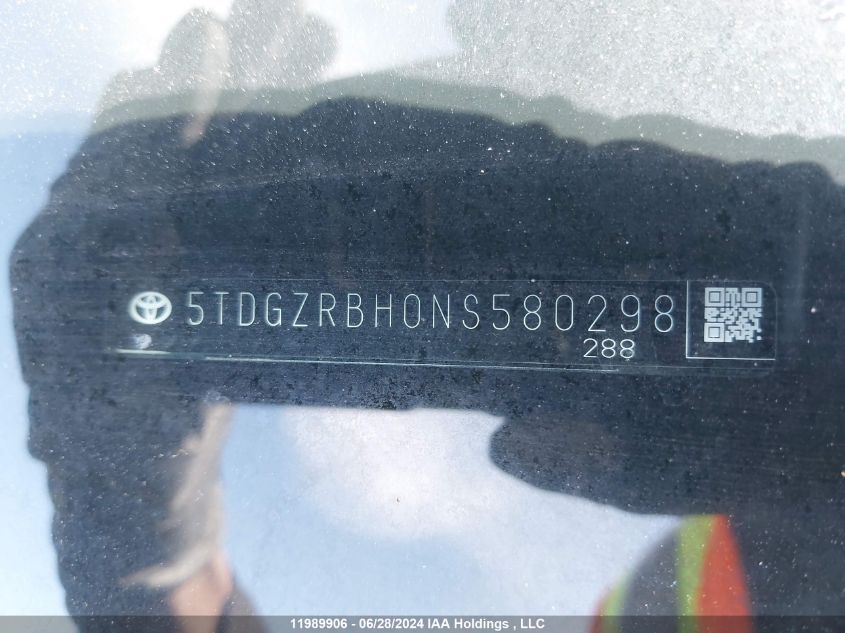 2022 Toyota Highlander VIN: 5TDGZRBH0NS580298 Lot: 11989906