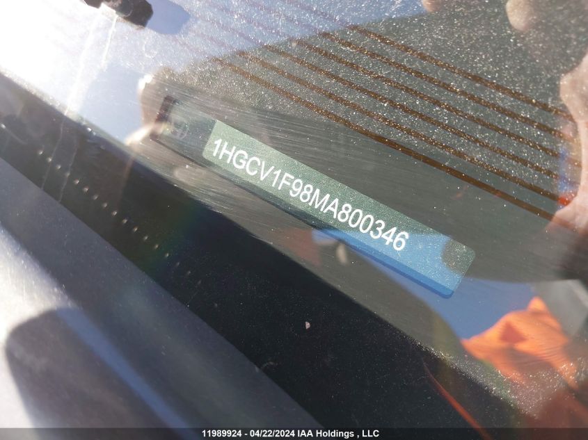 2021 Honda Accord VIN: 1HGCV1F98MA800346 Lot: 11989924