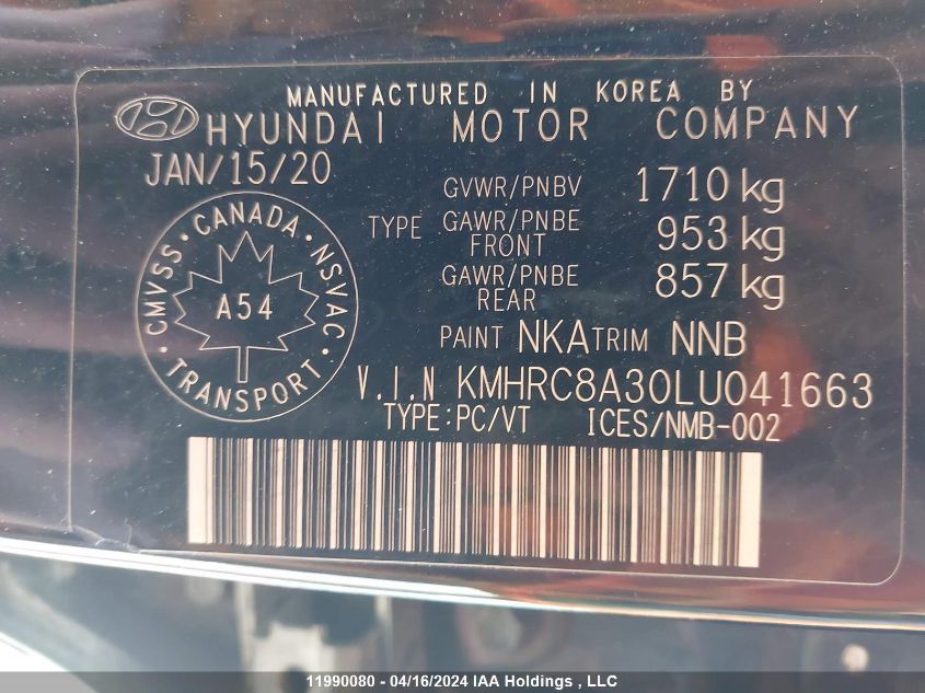 2020 Hyundai Venue Sel/Denim VIN: KMHRC8A30LU041663 Lot: 50319664