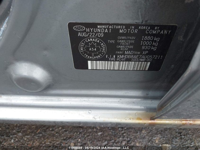 2010 Hyundai Elantra Touring Gls VIN: KMHDB8AE7AU057211 Lot: 11990089