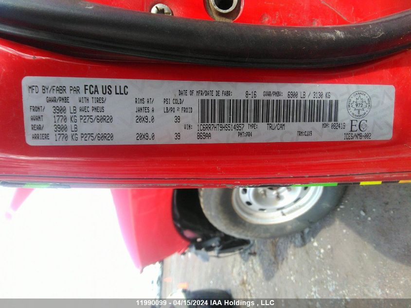 2017 Ram 1500 Sport VIN: 1C6RR7HT9HS514957 Lot: 11990099