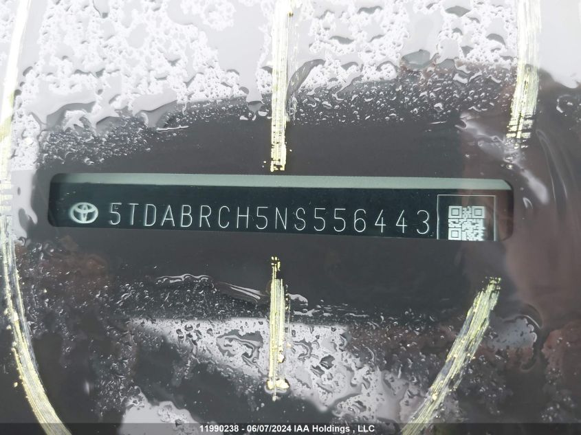 2022 Toyota Highlander VIN: 5TDABRCH5NS556443 Lot: 11990238