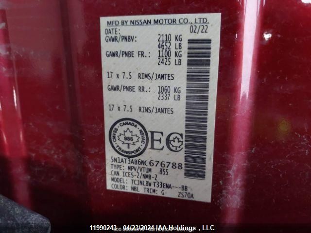 2022 Nissan Rogue VIN: 5N1AT3AB6NC676788 Lot: 11990243