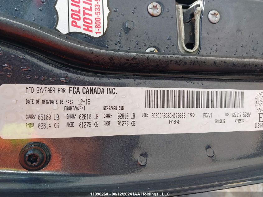 2016 Chrysler 300 S VIN: 2C3CCABG6GH170393 Lot: 11990260