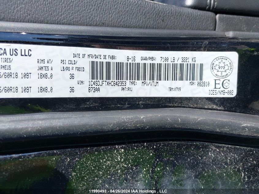 2017 Dodge Durango VIN: 1C4SDJFTXHC642353 Lot: 11990493