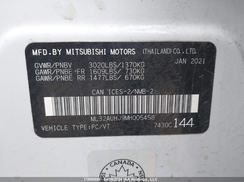 2021 Mitsubishi Mirage VIN: ML32AUHJ9MH005458 Lot: 11990556