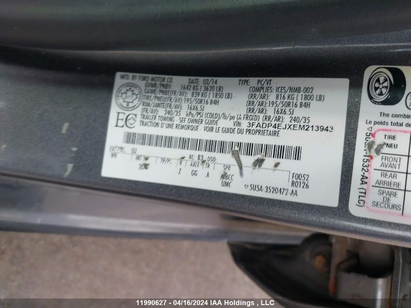 2014 Ford Fiesta Se VIN: 3FADP4EJXEM213943 Lot: 11990627