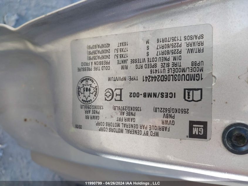 2006 Pontiac Montana Sv6 VIN: 1GMDU03L06D244241 Lot: 11990799