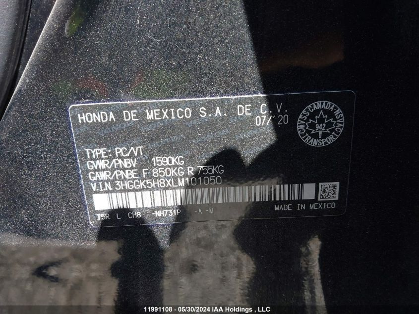 2020 Honda Fit VIN: 3HGGK5H8XLM101050 Lot: 11991108