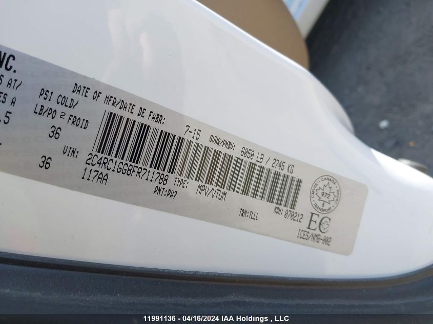 2015 Chrysler Town & Country Limited Platinum VIN: 2C4RC1GG8FR711788 Lot: 11991136