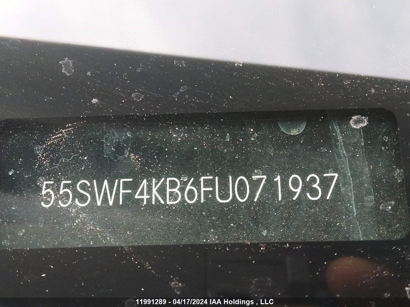 2015 Mercedes-Benz C 300 4Matic VIN: 55SWF4KB6FU071937 Lot: 11991289