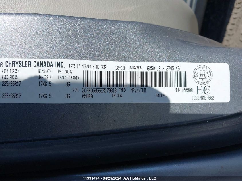 2014 Dodge Grand Caravan Se VIN: 2C4RDGBG6ER179818 Lot: 11991474