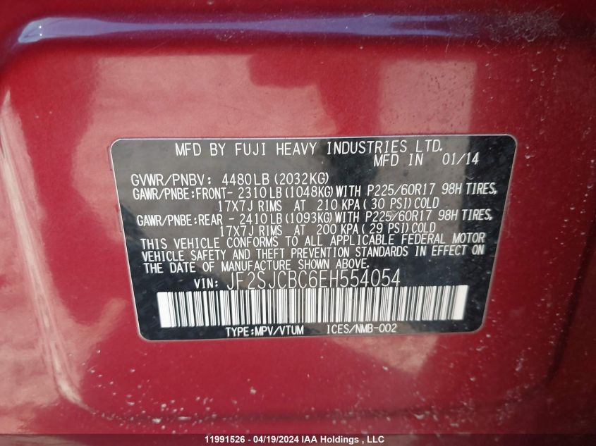 2014 Subaru Forester VIN: JF2SJCBC6EH554054 Lot: 11991526