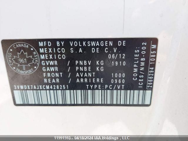 2012 Volkswagen Jetta Sedan VIN: 3VWDX7AJXCM428251 Lot: 11991593