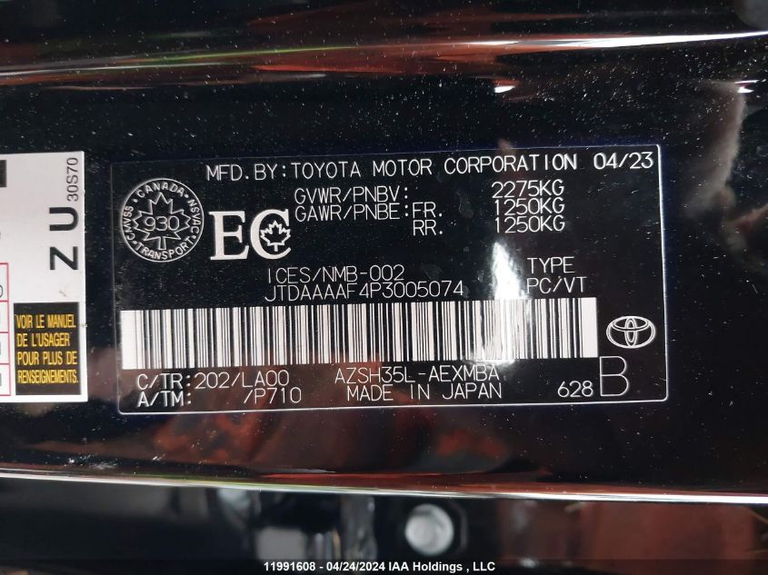 2023 Toyota Crown Xle VIN: JTDAAAAF4P3005074 Lot: 11991608