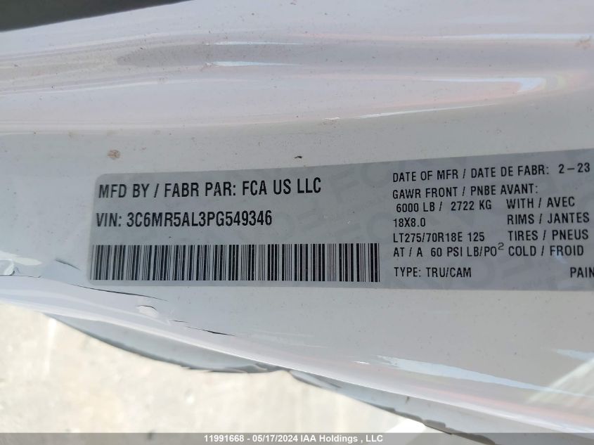 2023 Ram 2500 Tradesman VIN: 3C6MR5AL3PG549346 Lot: 11991668