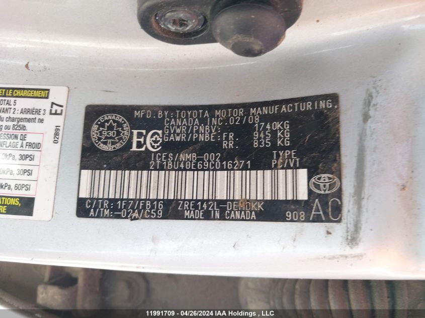 2009 Toyota Corolla S/Le/Xle VIN: 2T1BU40E69C016271 Lot: 11991709